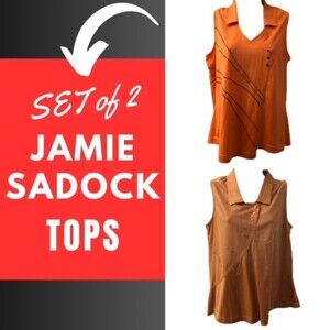Vintage JAMIE SADOCK Set of 2 Women's Golf Tops Sleeveless Orange Medium